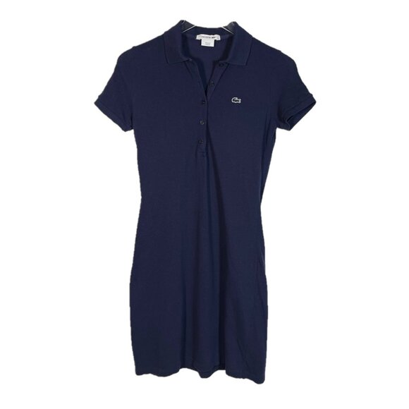 Lacoste Stretch Pique Polo Dress in Navy Blue size 36 /XS - Picture 1 of 4